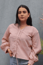 Nikhat- Smocked Cuff Crinkled Texture Top